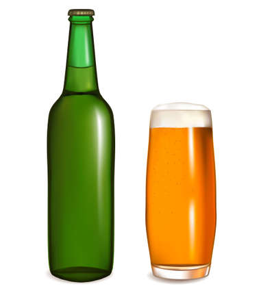 Glass of light beer with bottle. illustration のイラスト素材