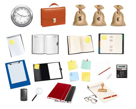 Big collection of business and office supplies. illustration. のイラスト素材