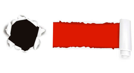 Assortment of ripped white paper against a red backgrounds. illustration.のイラスト素材