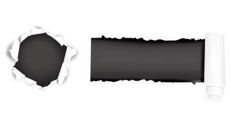 Assortment of ripped white paper against a black backgrounds. illustration.のイラスト素材