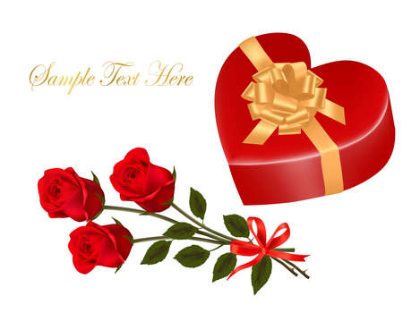 Valentine`s day card. Beauty red rose and gift box with bow. のイラスト素材
