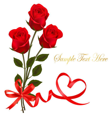 Valentine`s day card. Beauty red rose with bow and ribbons.のイラスト素材