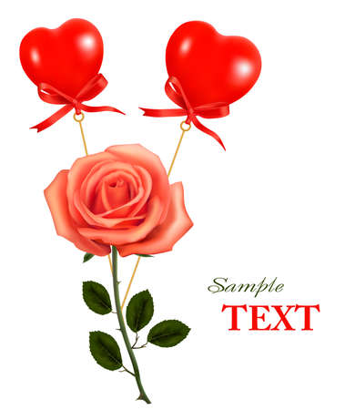  Valentine`s day card. Two valentine hearts with beautiful rose.のイラスト素材
