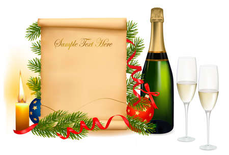Background with two glasses of champagne and old paper.のイラスト素材
