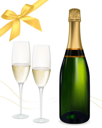  illustration. Two glasses of champagne and bottle.のイラスト素材