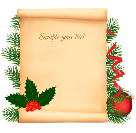 Christmas decorations on the old paper. のイラスト素材