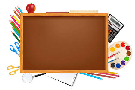 Brown board with school supplies. のイラスト素材