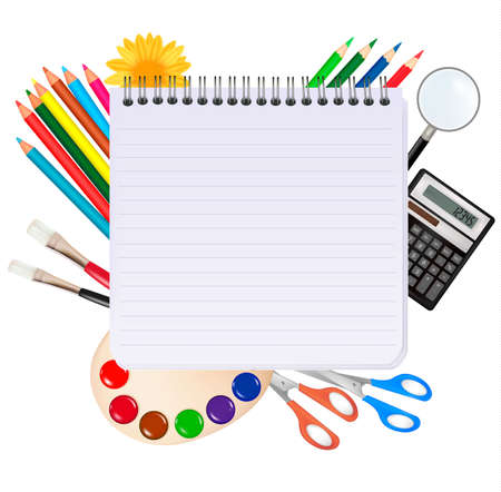 Spiral notepad with school supplies. のイラスト素材