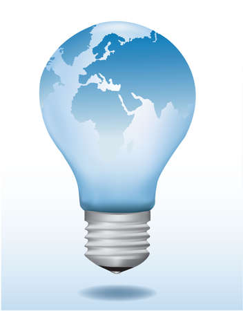Light bulb with world map on it. illustration. のイラスト素材