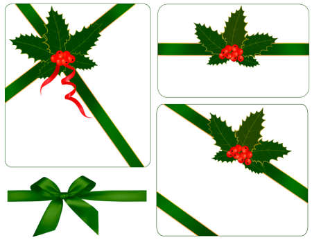 Collection of gift bows with ribbons and holly. のイラスト素材