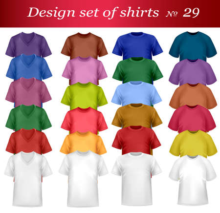 White and colored men and women polo and t-shirts. Photo-realistic illustration. のイラスト素材