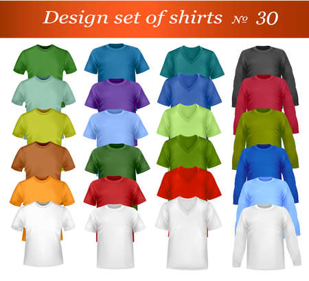 White and colored men and women polo and t-shirts. Photo-realistic illustration. のイラスト素材