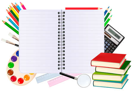 Back to school.Spiral notebook with school suppliesのイラスト素材