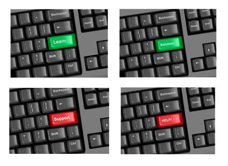 Four pieces of keyboard with highlighted keys. のイラスト素材