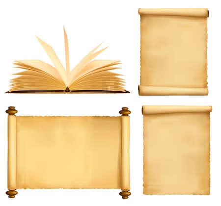 Set of old paper sheets and book. のイラスト素材