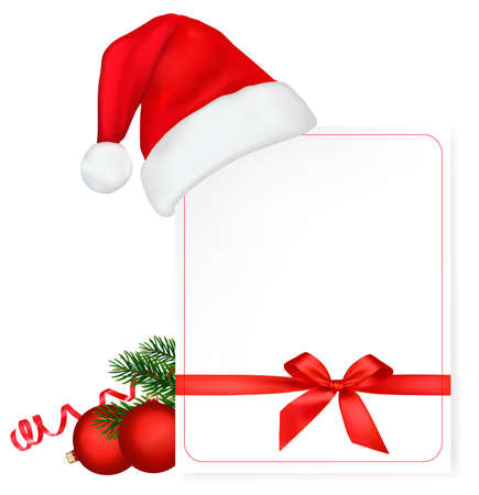 Red bow with ribbons and Santa hats and gift box. のイラスト素材
