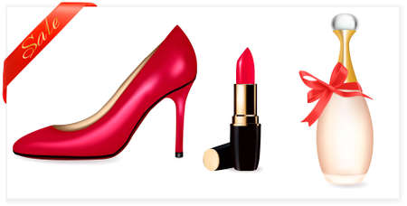 Sexy high heel shoes shoes and lipstick. illustration. のイラスト素材