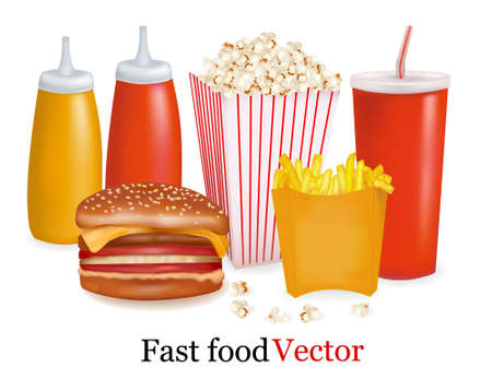 Group of fast food products. illustration. のイラスト素材
