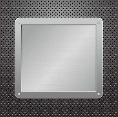 Glossy silver metallic plaque on a textured background. illustration のイラスト素材