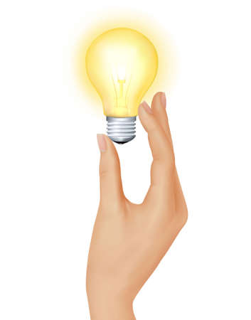 Yellow light bulb in hand. illustration のイラスト素材