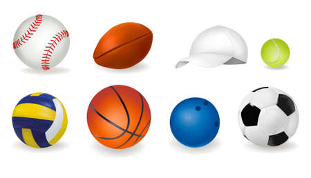 Big set of sport balls and tennis cap. illustration. のイラスト素材