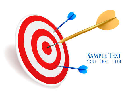 Gold dart hitting a target. Success concept.  illustration のイラスト素材