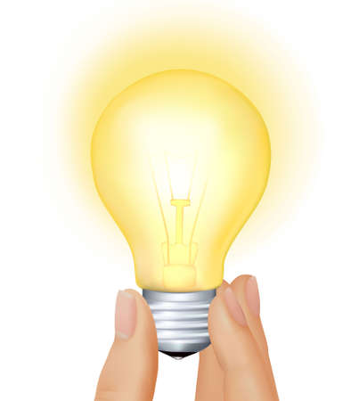 Yellow light bulb in hand. Business concept.  illustration のイラスト素材