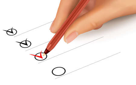 List with checkboxes and hand with pen. illustration. のイラスト素材