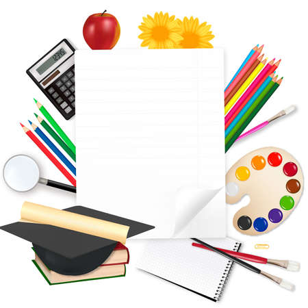 Back to school. Paper with school supplies. Vector. のイラスト素材