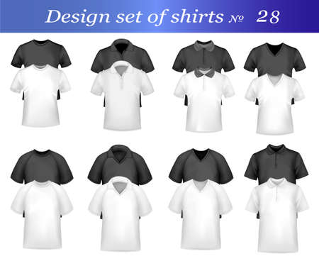 Black and white men polo shirts and t-shirts. Photo-realistic vector illustration のイラスト素材
