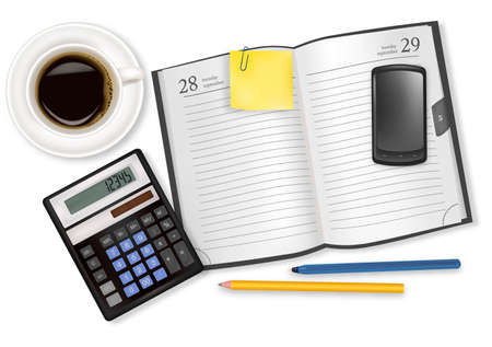 Background with business and office supplies. Vector. のイラスト素材