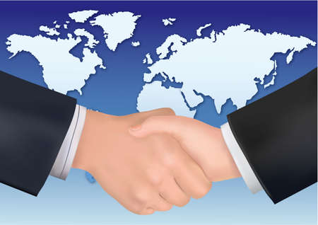 Business handshake on the background of the world map. Vector. のイラスト素材