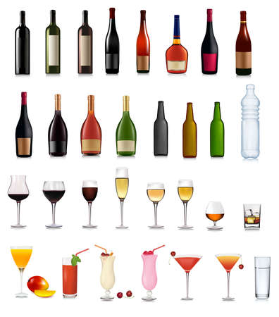 Set of different drinks and cocktails. Vector illustration. のイラスト素材