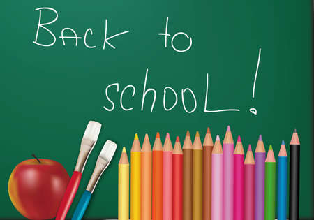 Blackboard with school supplies. Vector. のイラスト素材