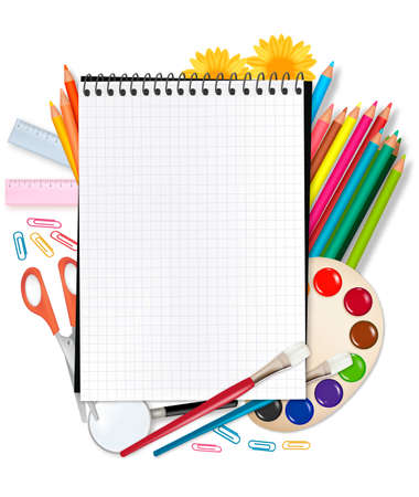 Back to school. Notepad with supplies. Vector. のイラスト素材
