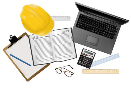 Laptop with tools for architectural design. Vector illustrationのイラスト素材