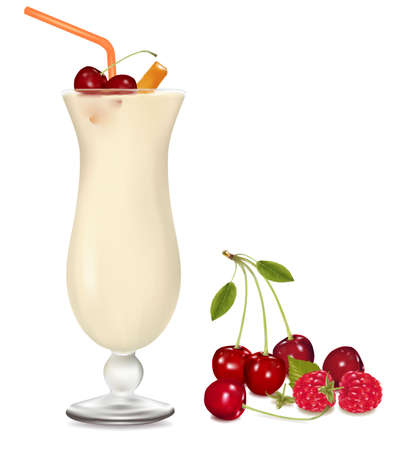 Cocktail with cream, cherry and rum のイラスト素材