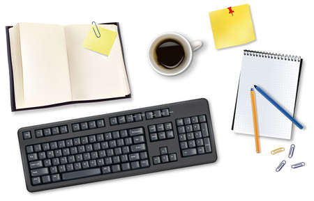 Keyboard, book and office supplies のイラスト素材