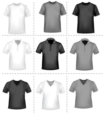 Black and white men polo shirts and t-shirts のイラスト素材