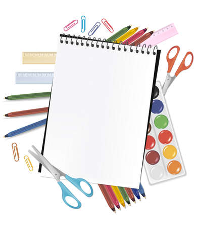 Notepad with school supplies のイラスト素材