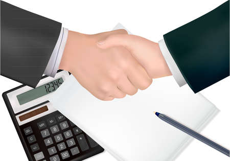 Handshake over paper and pen のイラスト素材