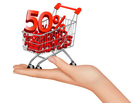 Concept of discount. Shopping cart with sale. illustration のイラスト素材