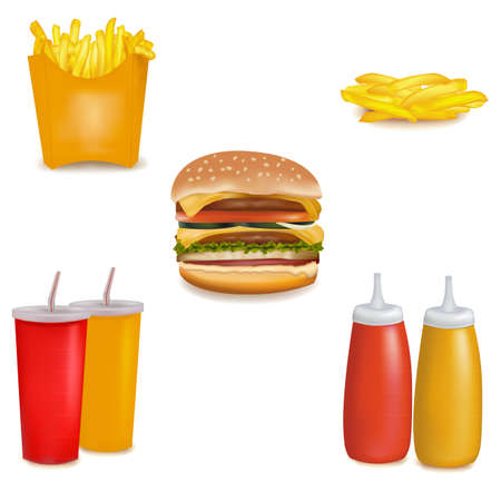 Photo-realistic. Group of fastfood products. のイラスト素材