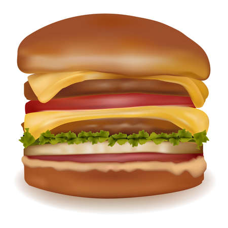 Photo-realistic illustration of the big cheeseburger isolated on the white background. のイラスト素材
