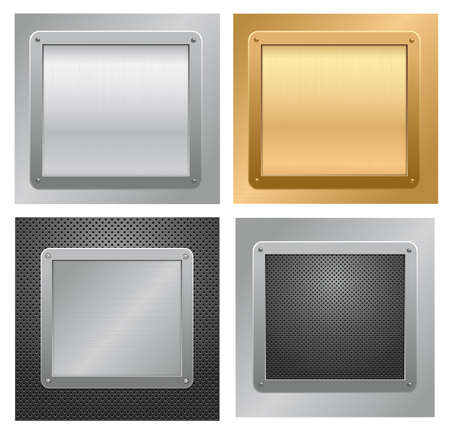 Set of glossy metallic plaques on a textured background. illustration のイラスト素材