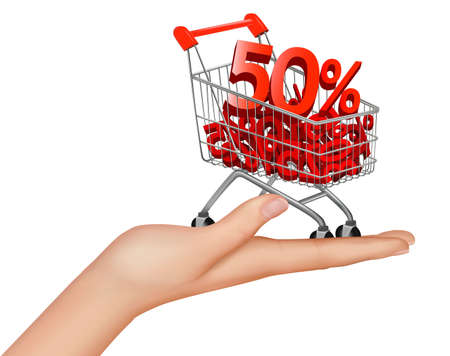Concept of discount. Hard with shopping cart with sale. Vector illustration のイラスト素材