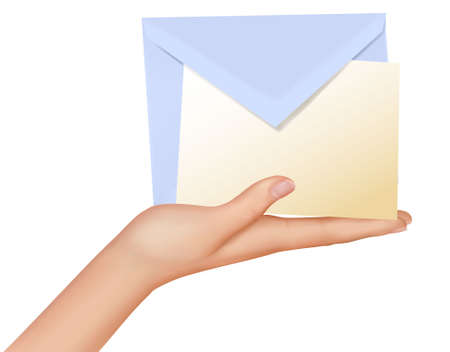 Hand with the envelope and paper against the white background. Vector. のイラスト素材