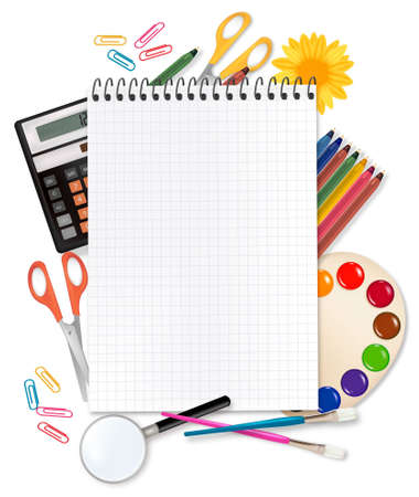 Back to school. Notepad with supplies. Vector. のイラスト素材