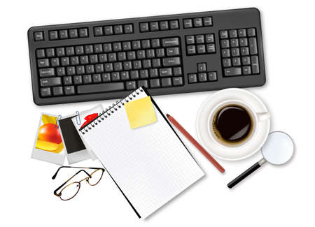 Keyboard and office supplies. Vector. のイラスト素材