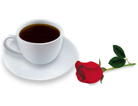 Cup of coffee with rose. Photo-realistic vector. のイラスト素材